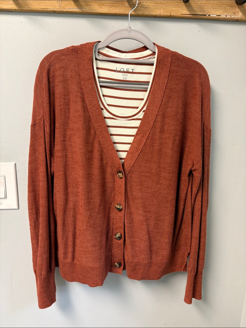 LOFT Rust Orange V-Neck Button Cardigan